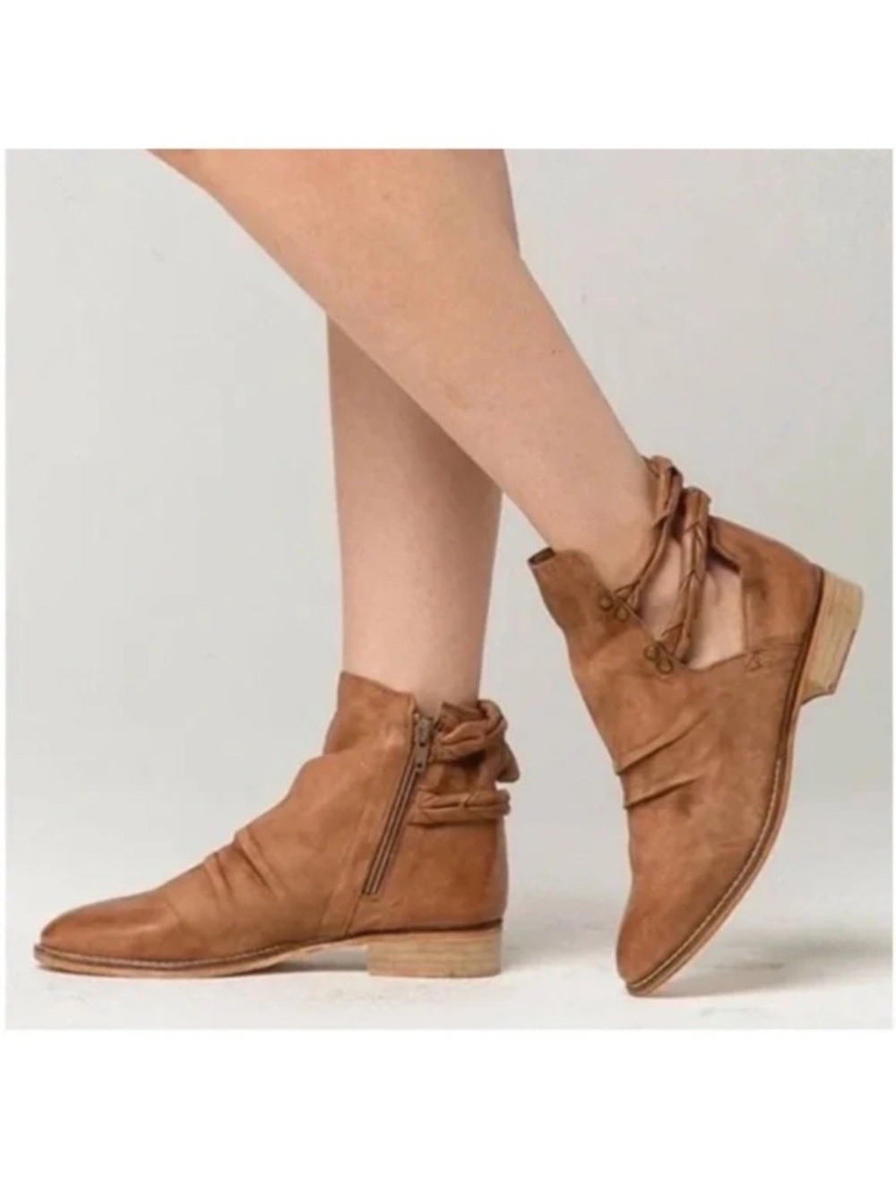 Free People Landslide Bootie Ankle Boot Light Brown Tan Leather Size 36